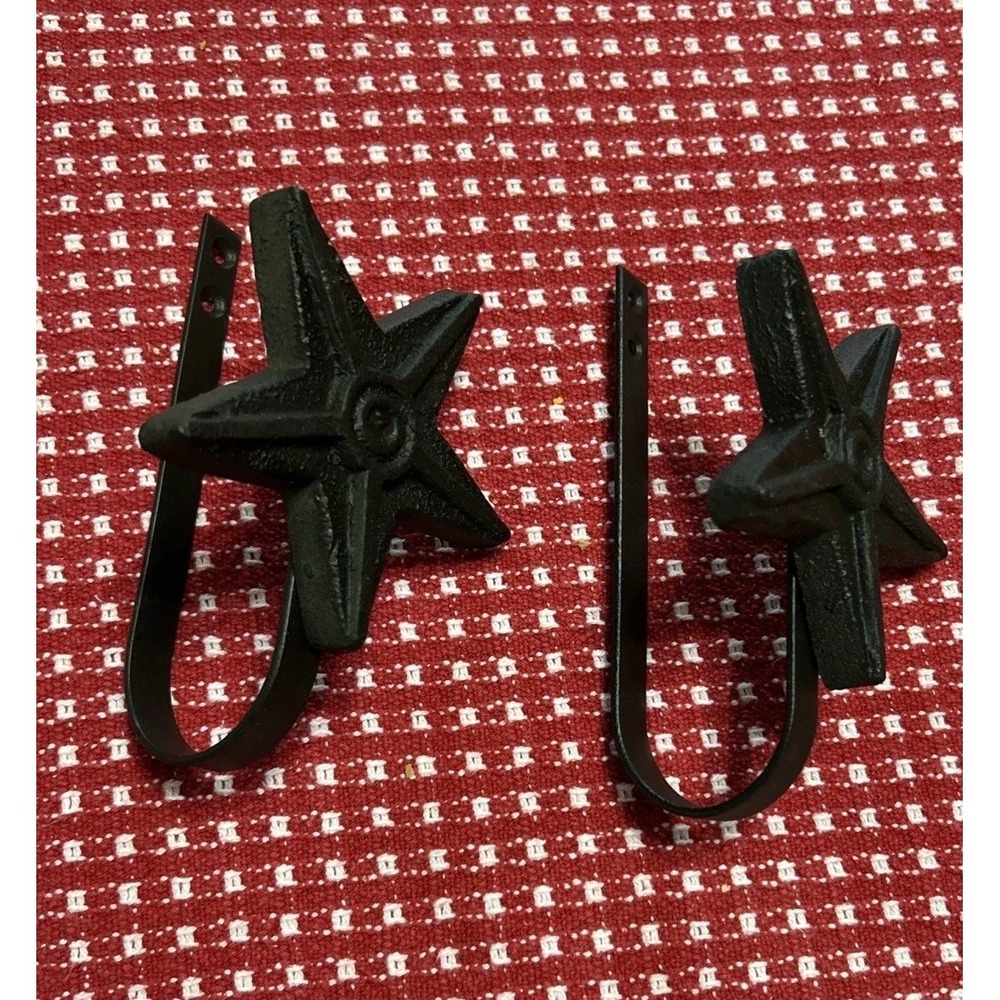 Primitive Country Metal Star Home Decor Tie Back Set of 2 Black No Screws